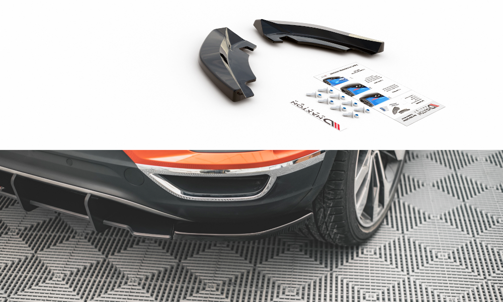 Heck Ansatz Flaps Diffusor für Volkswagen T-Roc Mk1 schwarz Hochglanz
