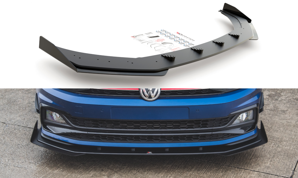 Robuste Racing Front Ansatz für passend +Flaps für Volkswagen Polo GTI Mk6 schwarz Hochglanz
