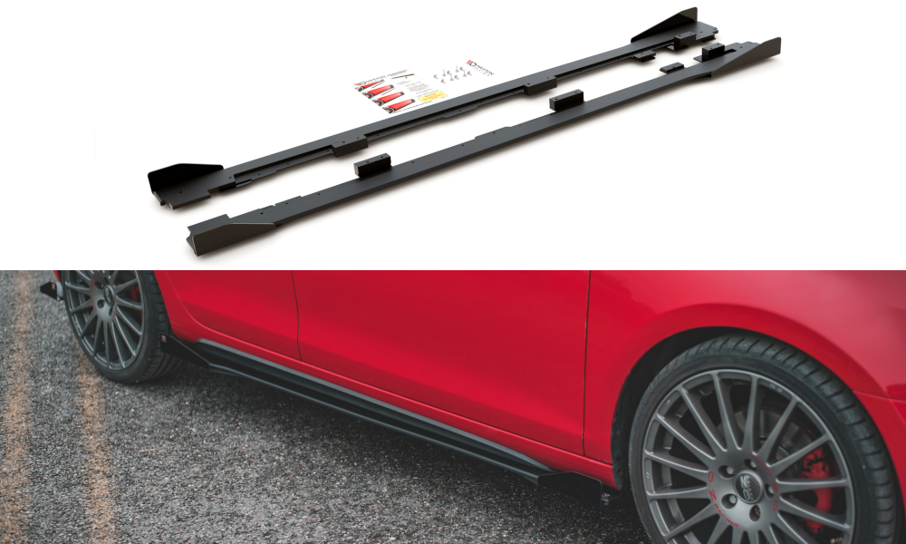 Robuste Racing Seitenschweller Ansatz für für + Flaps Volkswagen Golf GTI Mk6  schwarz Hochglanz