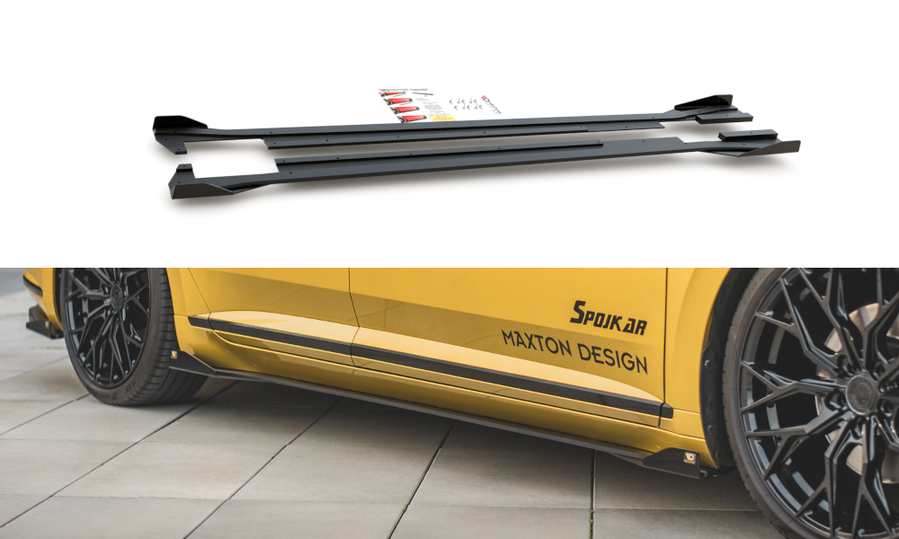 Robuste Racing Seitenschweller Ansatz für für + Flaps Volkswagen Arteon R-Line schwarz Hochglanz