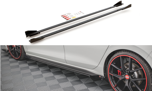 Robuste Racing Seitenschweller Ansatz für für + Flaps Volkswagen Golf 8 GTI / GTI Clubsport schwarz Hochglanz