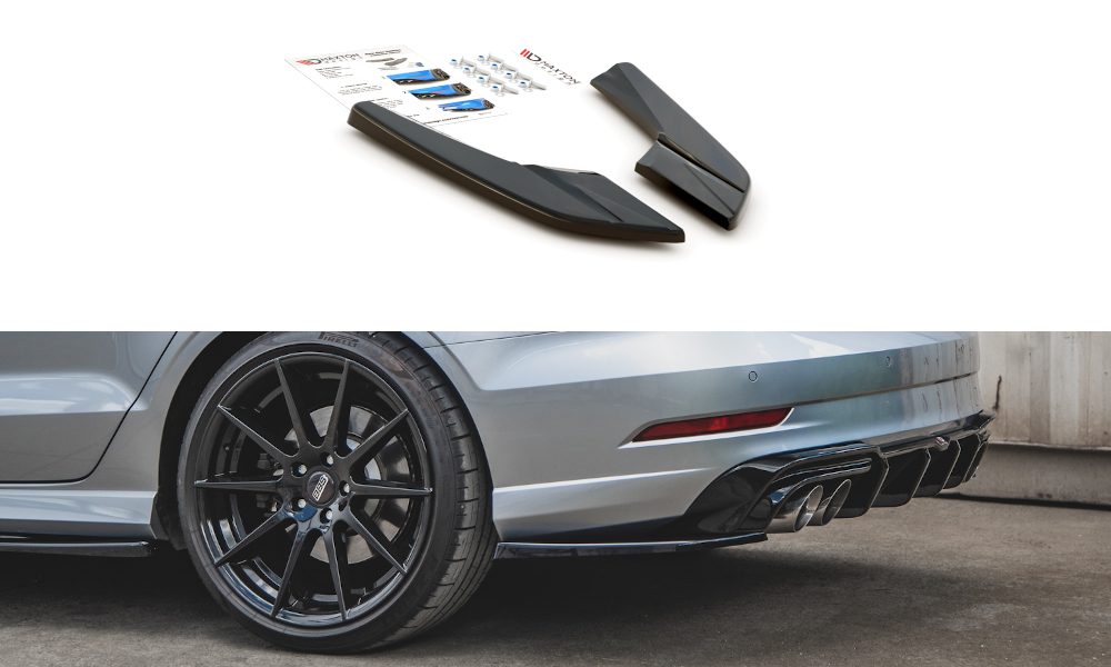 Heck Ansatz Flaps Diffusor V.2 für Audi S3 Limousine 8V Facelift Carbon Look