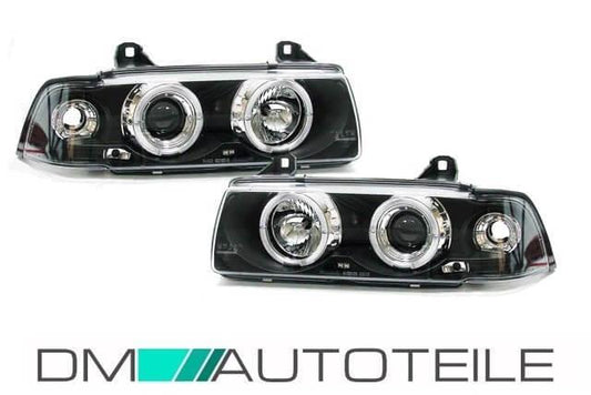 Set Angel Eyes Scheinwerfer Schwarz H1 passt für BMW E36 Bj 90-99 Limousine Touring