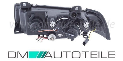 Set Angel Eyes Scheinwerfer Schwarz H1 passt für BMW E36 Bj 90-99 Limousine Touring