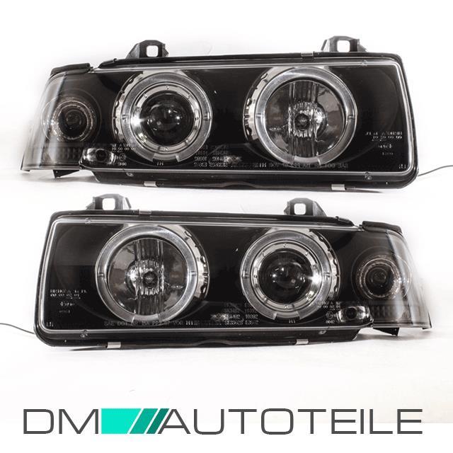 Set Angel Eyes Scheinwerfer Schwarz H1 passt für BMW E36 Bj 90-99 Limousine Touring
