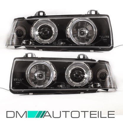 Set Angel Eyes Scheinwerfer Schwarz H1 passt für BMW E36 Bj 90-99 Limousine Touring