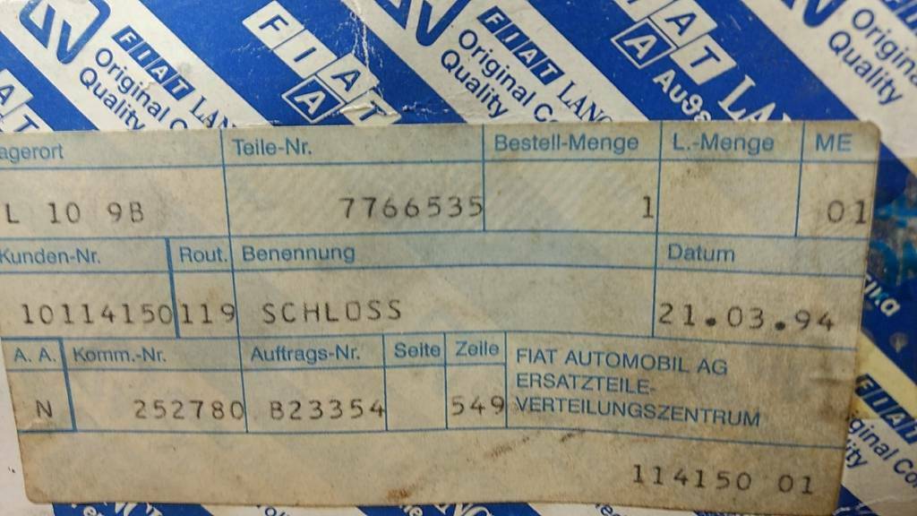 Original Fiat Lancia Schloss v.l Z.V Fiat Tempra NEU
