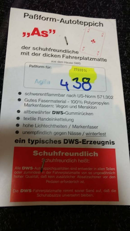 Agila Fußmatten Teppich Ripp Original Zimmer Opel NEU