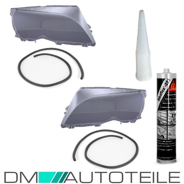 2x Scheinwerferglas +Dichtung+Sika passt für BMW E46 FACELIFT Limo/Touring 01-05