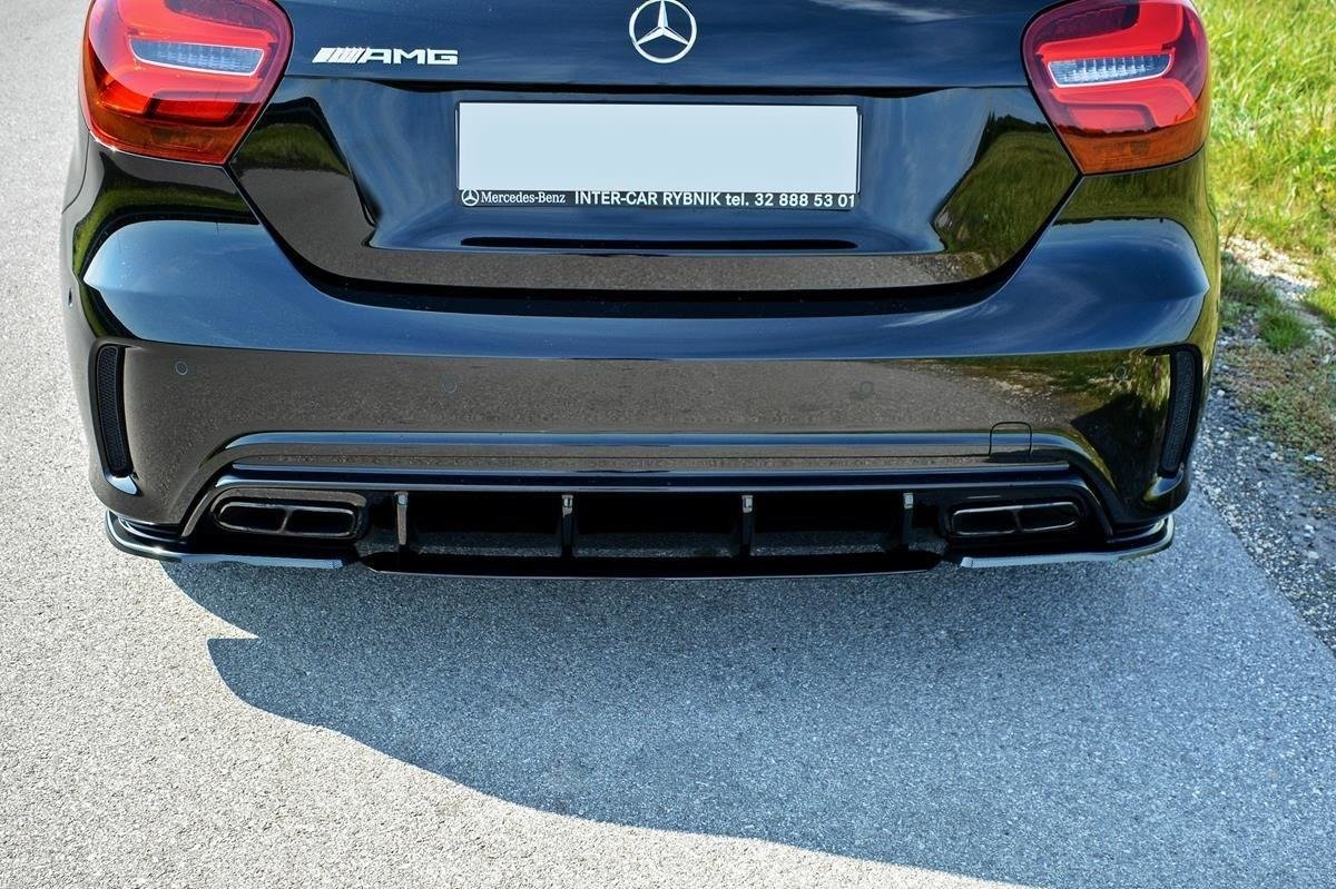Heck Ansatz Flaps Diffusor für Mercedes A W176 AMG Facelift schwarz matt