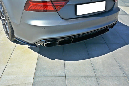Mittlerer Diffusor Heck Ansatz für Audi RS7 Facelift schwarz Hochglanz
