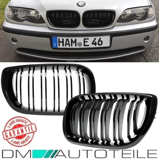 Kühlergrill Schwarz Glanz Doppelsteg passt für BMW E46 Limo Touring 01-05 auch M