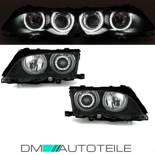 Satz Angel Eyes Scheinwerfer Schwarz Limousine Touring passt für BMW 3er E46 Facelift 01-05