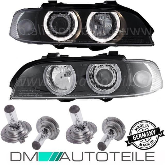 H7/H7 Angel Eyes Scheinwerfer Schwarz Blinker Weiß+Birnen+ ANLEITUNG für BMW E39