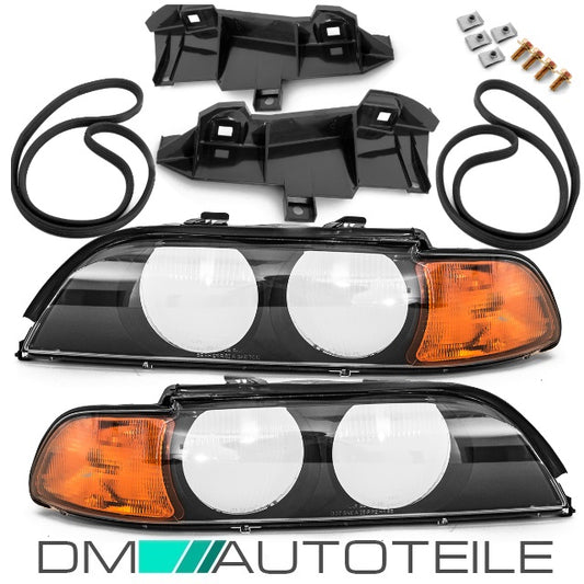 SCHEINWERFER Glas Gehäuse Blinker Orange+2x DICHTUNG+2x HALTER passt für BMW E39