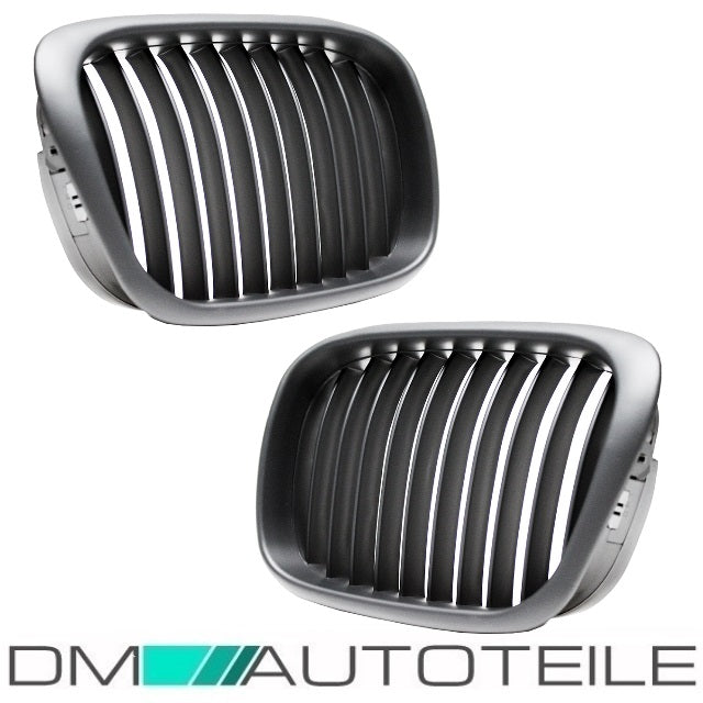 2x Grill Kühlergrill Schwarz Seidenmatt passend für BMW 5er E39 + M M5 95-03