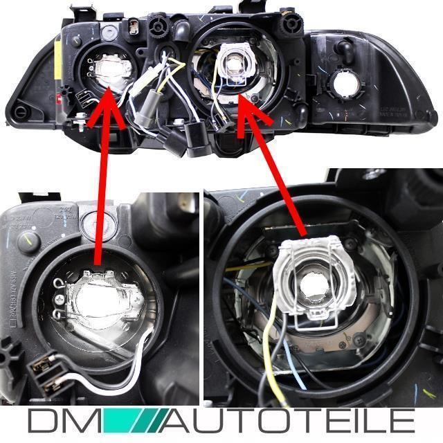 2x SCHEINWERFER Angel Eyes Schwarz passt BMW E39 95-00 H7/H7+Blinker Weiß+Motor