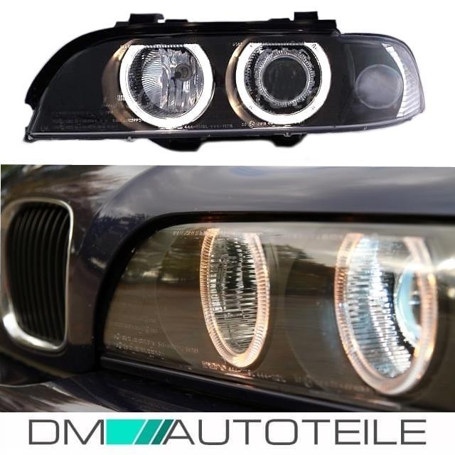 2x SCHEINWERFER Angel Eyes Schwarz passt BMW E39 95-00 H7/H7+Blinker Weiß+Motor