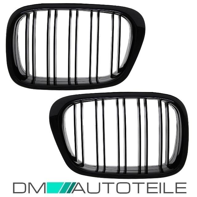 2x Grill Kühlergrill Schwarz Hochglanz Doppelsteg passend für BMW 5er E39 + M M5