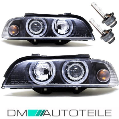 Angel Eyes Xenon Scheinwerfer Schwarz Set passt für BMW E39 +2x Osram D2S 00-03