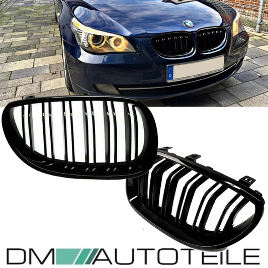 SET Kühlergrill Schwarz Hochglanz Doppelsteg passend für BMW 5er E60 E61 + M M5