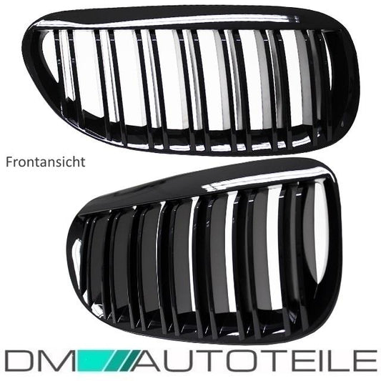 SET Doppelsteg Kühlergrill Schwarz GLANZ Performance passt für BMW E63 E64 02-10