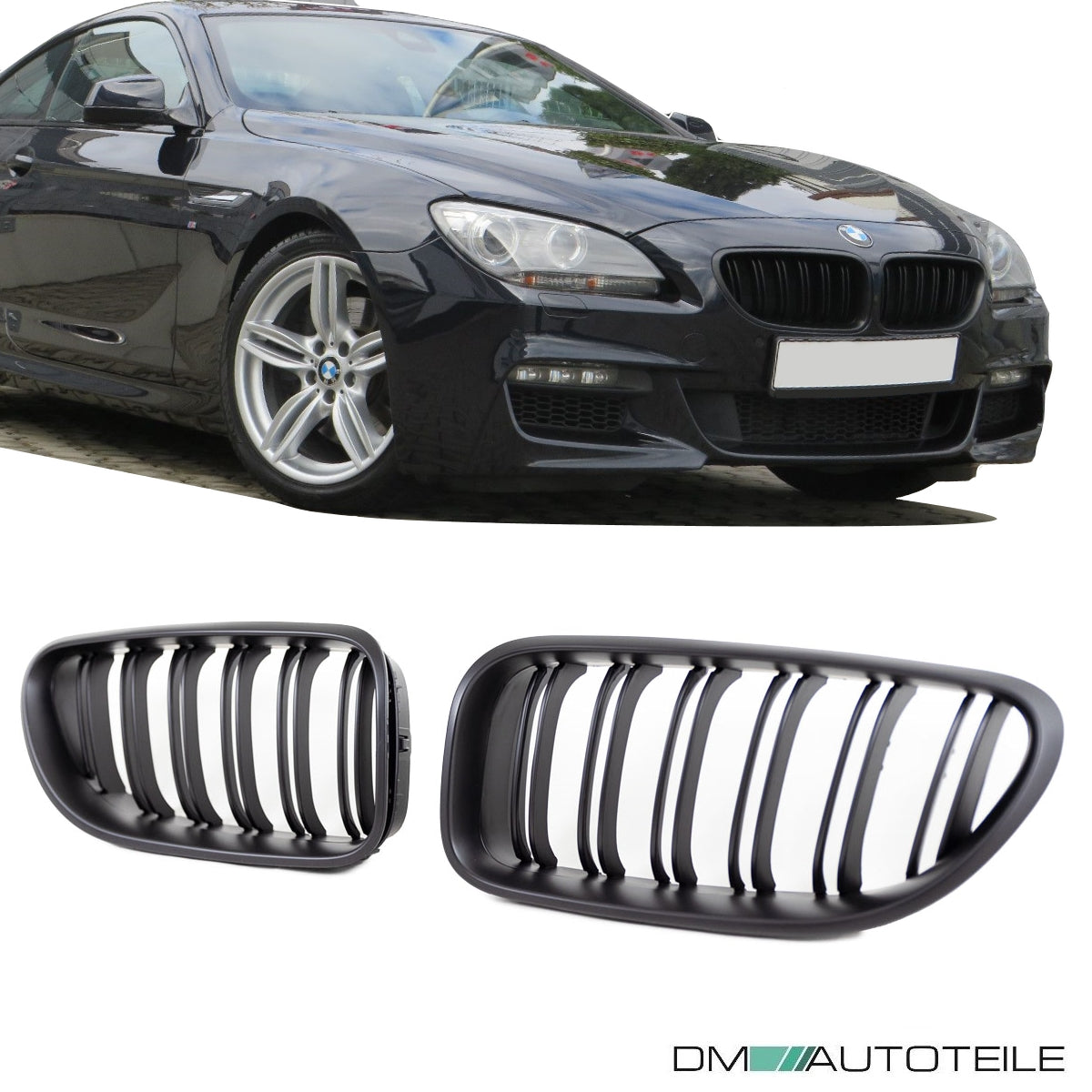 2x Kühlergrill Schwarz Matt Doppelsteg passend für BMW 6er F12 F13 +  M M6