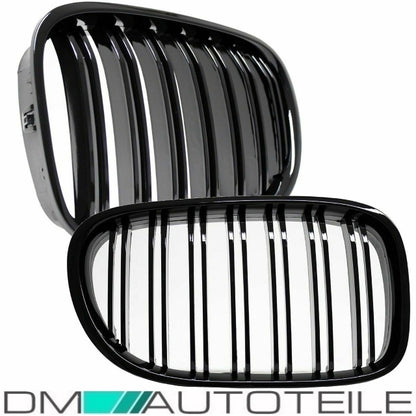 Doppelsteg Kühlergrill Schwarz GLANZ Performance passt für BMW 7er F01 F02 08-15