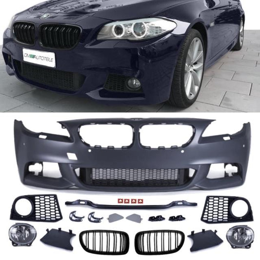 Umbau Sport Stoßstange vorne + Doppelsteg Kühlergrill Schwarz passt für BMW 5er F10 F11 Serie & M-Paket