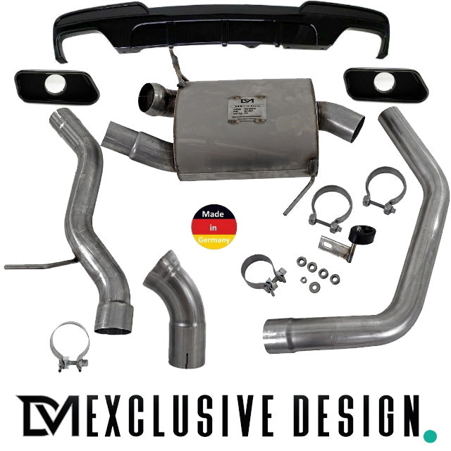 DM Exklusive Line Edelstahl Auspuffanlage SET Germany* eckig Schwarz+Performance Diffusor +Zubehör passend für BMW 5er F10...