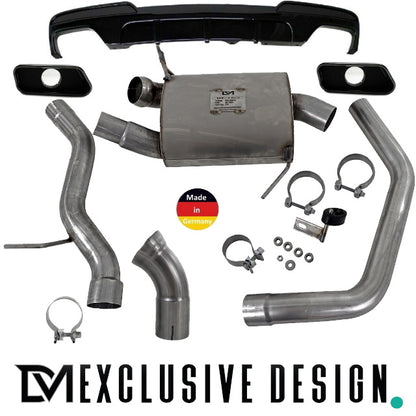 DM Exklusive Line Edelstahl Auspuffanlage SET Germany* eckig Schwarz+Performance Diffusor +Zubehör passend für BMW 5er F10...