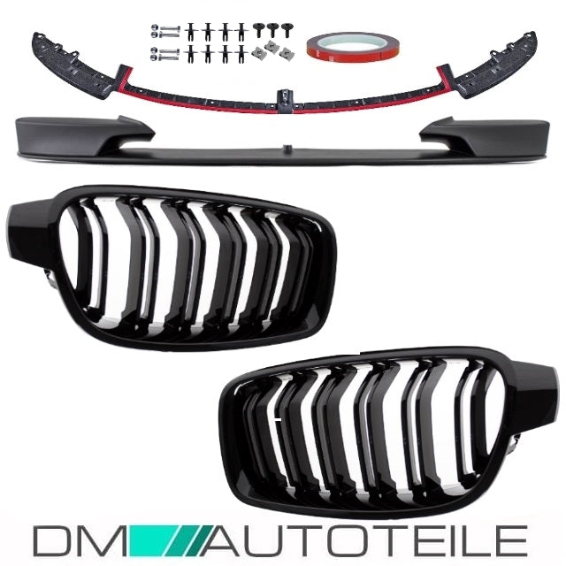Sport Performance Front Spoiler +Doppelsteg Kühlergrill Schwarz passt für BMW 3er F30 F31 M-Paket ABE*