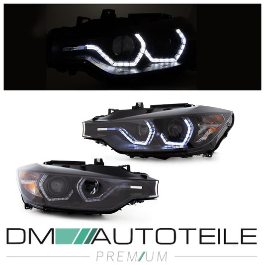 Set Klarglas Schwarz Scheinwerfer H7/H1 Facelift LED Angel Eyes Design passt für BMW 3er F30 F31 bj.11-15