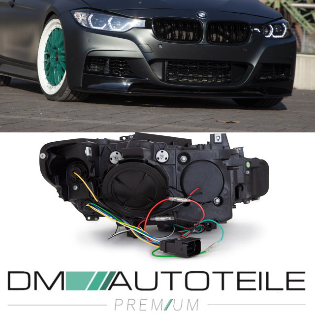 Set Klarglas Schwarz Scheinwerfer H7/H1 Facelift LED Angel Eyes Design passt für BMW 3er F30 F31 bj.11-15