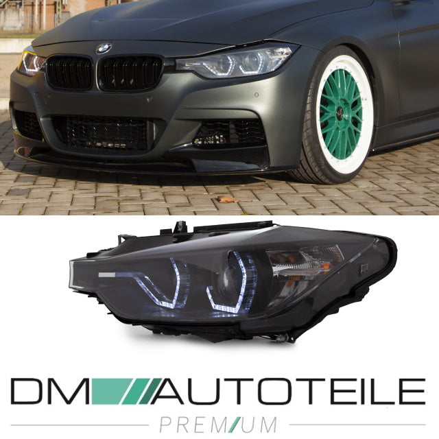 Set Klarglas Schwarz Scheinwerfer H7/H1 Facelift LED Angel Eyes Design passt für BMW 3er F30 F31 bj.11-15
