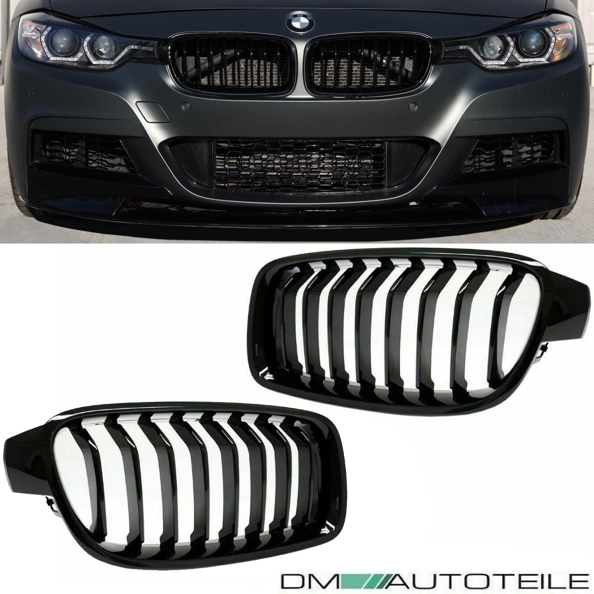 Kühlergrill Grill SET Schwarz Glanz Sport-Performance passend für BMW F30 F31 11-18