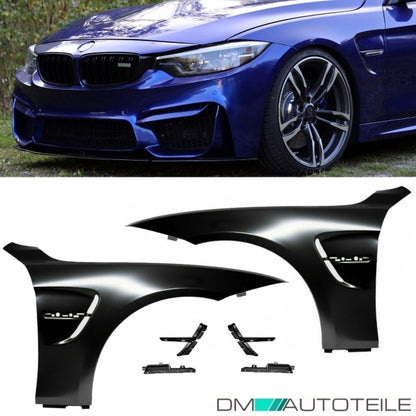 2x Sport Kotflügel Set +Halter Hochglanz Schwarz passend für BMW F32 F33 F36 auch  M4 + M Bj. 13-17