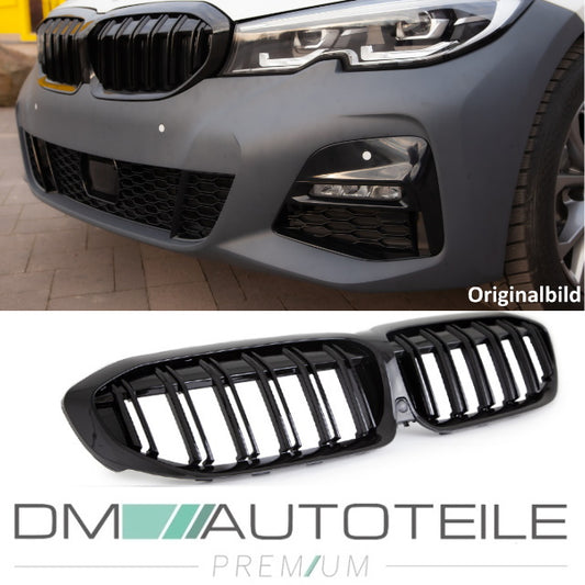 Set Doppelsteg Kühlergrill schwarz Glanz passt für den BMW 3er G20 G21 ab 2019 auch für Kamera + ABE