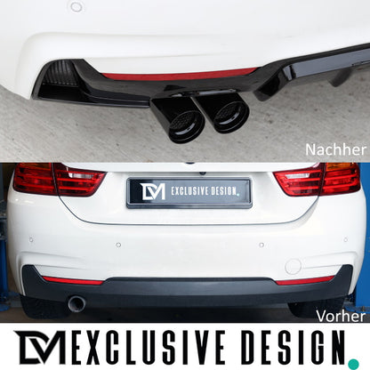 DM Exklusive Schwarz glanz Performance ESD Blende Auspuff +Diffusor Umrüstung 2-Rohr links+ABE passt für BMW 3er F30 F31 D...