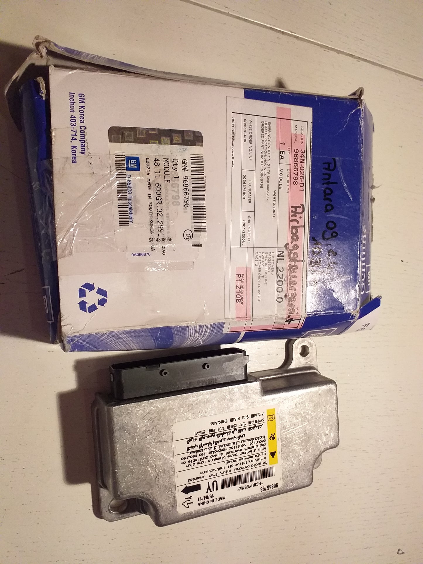 Antara 09, 2.4i 103kw Airbagsteuergerät original GM Opel NEU