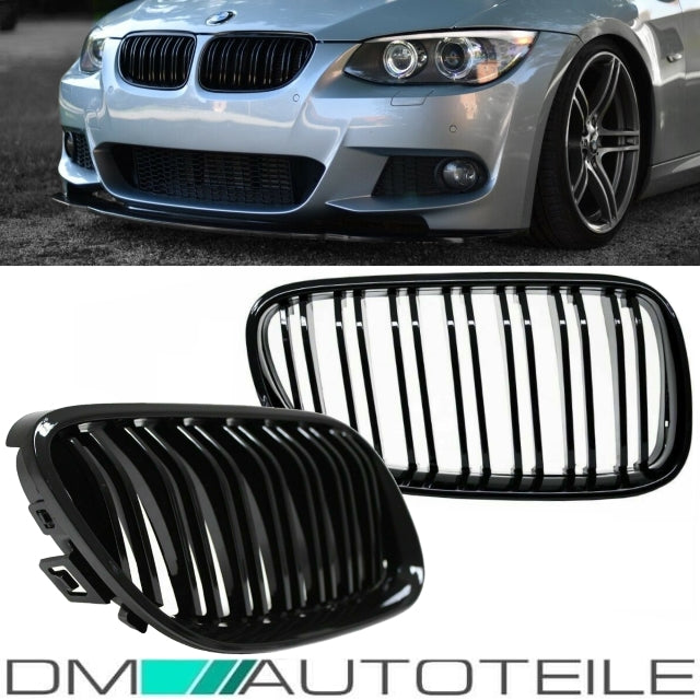 Set Doppelsteg Kühlergrill Schwarz GLANZ Performance passt für BMW E92 E93 LCI