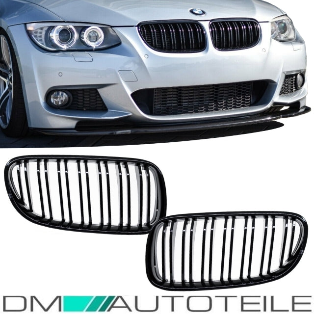 Set Doppelsteg Kühlergrill Schwarz GLANZ Performance passt für BMW E92 E93 LCI