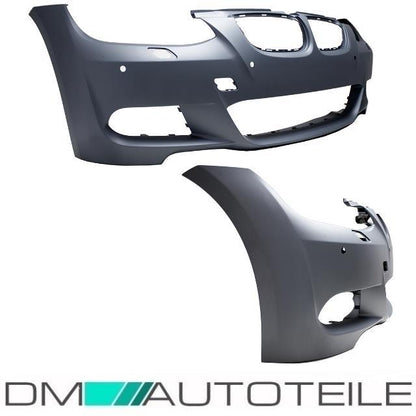 Set Stoßstange Vorne für SRA/PDC grundiert +Nebel Klarglas passt für BMW E92 E93 Serie & M-Paket 06-10