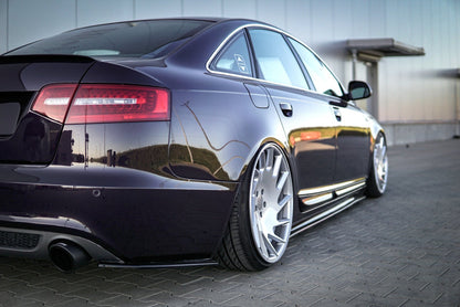 Heck Ansatz Flaps Diffusor für Audi A6 S-Line C6 / C6 FL Limousine / Avant Carbon Look
