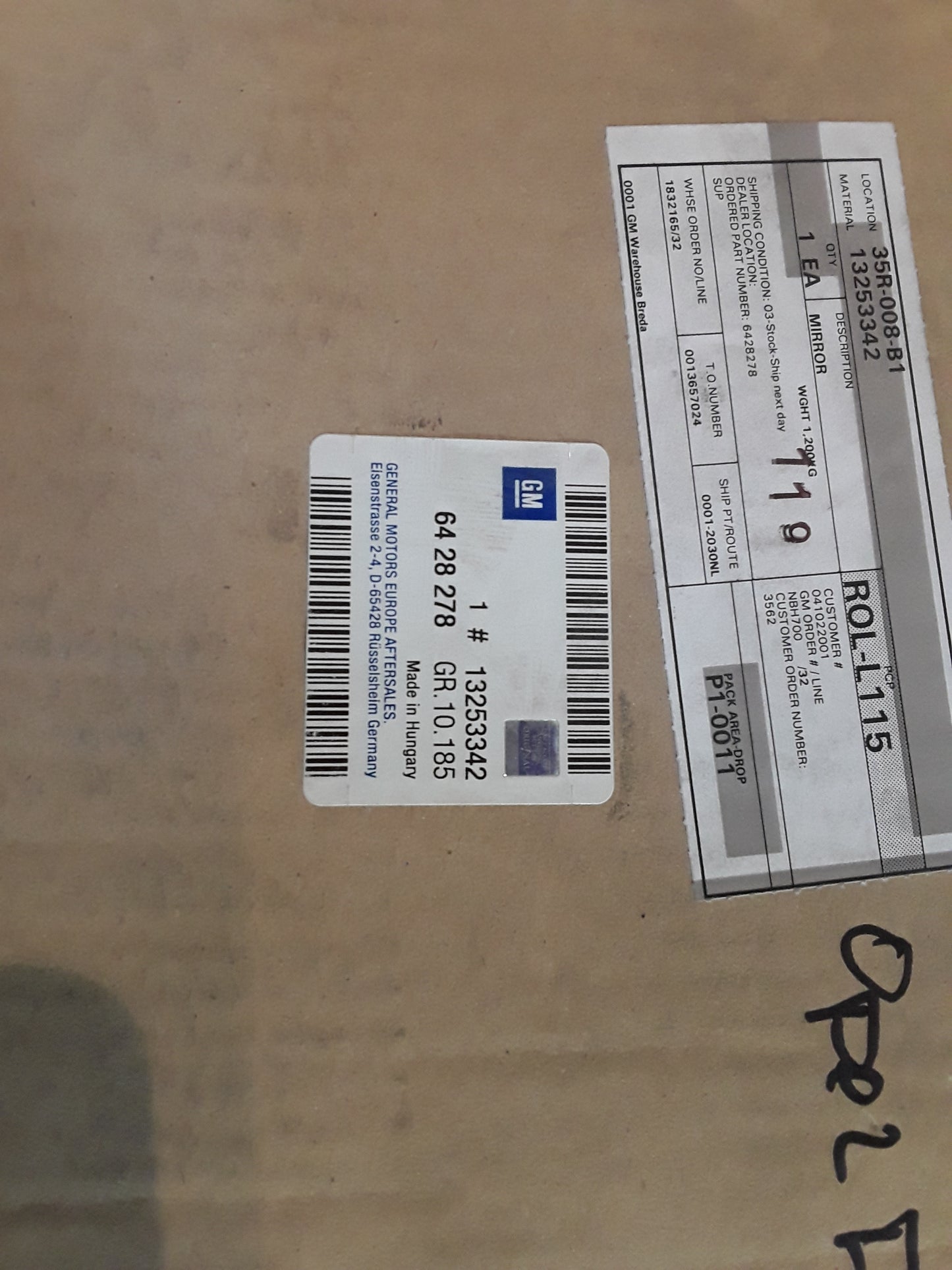 Astra H GTC Außenspiegel rechts ohne Glaseinsatz original GM Opel NEU