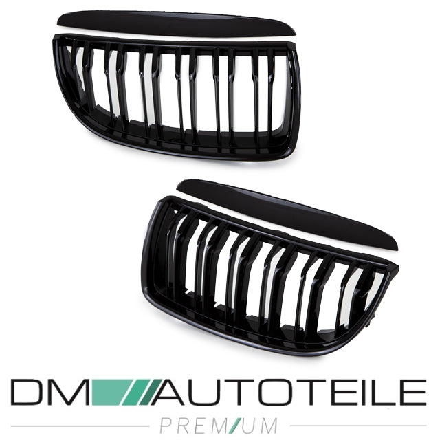 2x Doppelsteg Kühlergrill Schwarz Glänzend passend für BMW 3er E90 E91 bj. 05-08 + M M3