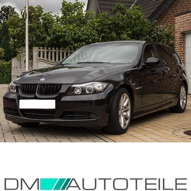 2x Doppelsteg Kühlergrill Schwarz Glänzend passend für BMW 3er E90 E91 bj. 05-08 + M M3