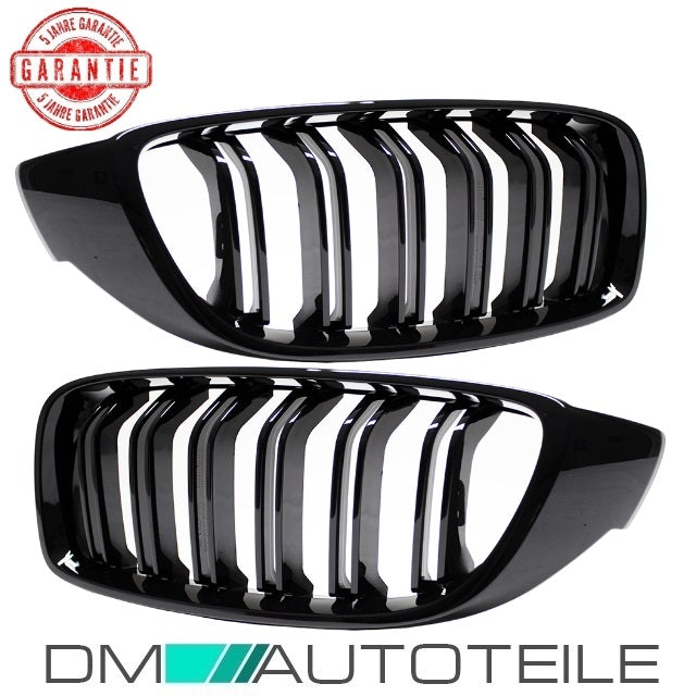 2x Kühlergrill Schwarz Glanz Doppelsteg passend für BMW 4er F32 F33 F36 auch  M4 + M Bj. 13-19