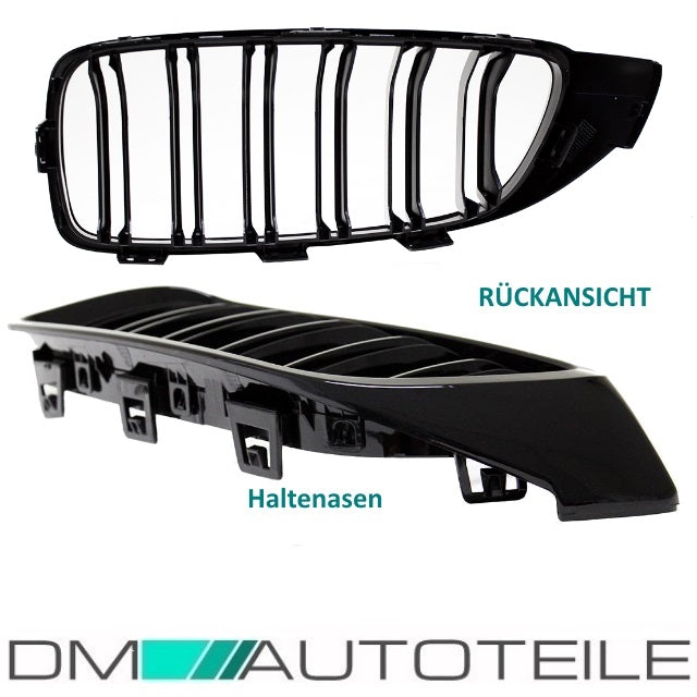 2x Kühlergrill Schwarz Glanz Doppelsteg passend für BMW 4er F32 F33 F36 auch  M4 + M Bj. 13-19