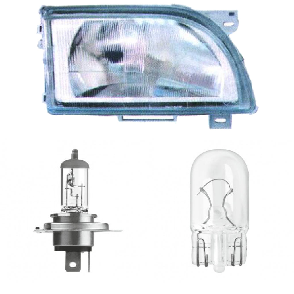 Hauptscheinwerfer rechts H4 passt für Ford Transit Pritsche/Fahrgestell 91-94 inklusive Leuchtmittel/Birnen